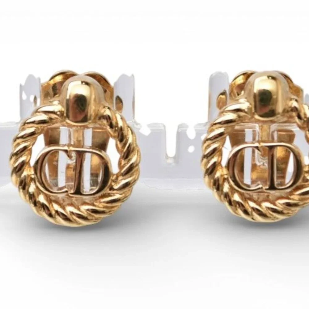 Dior Earrings Vintage CD Logo Gold - Picture 6 of 6